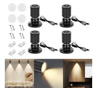 AMFUN 4PCS Mini Faretti a Spot, USB 5V 1W Vetrina per Gioielli Luci LED Spot, Piccola Luce D'accento, Faretti da Lncasso a LED per Vetrine, Gioielli, Armadi, Modelli