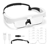 AMFUN Lenti D'ingrandimento con Luce Led, Regolabile Mani Libere Auricolare Magnifier, Lente Ingrandimento per Lettura, Ricamo e Lavori Ravvicinati, 5 Lenti 0.75X, 1X, 1.5X, 2.5X, 4X (Bianco)
