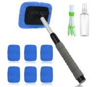AMFUN Pulitore Parabrezza Auto, Spazzola Pulizia Vetri Auto, Detergente per Parabrezza Retrattile con 6 Cuscinetti in Microfibra, 1 Flaconi Spray