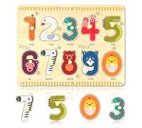 AMFUN Set Puzzle in Legno Bambini, Puzzle Bambini con numeri animali della, Puzzle Legno con Maniglie, Educativi Puzzle ad Incastro, Gioco Montessori per Bambini 1 2 3 4 Anni