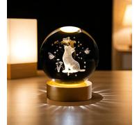 AMFUN Sfera di Cristallo 3D, Lampada Notturna a Sfera con Base a LED, Inciso in 3D Luce Notturna, Decorazione in Cristallo Regali per bambini, Gatto