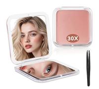 AMFUN Specchio Portatile, 30X Ingranditore Specchio per Trucco Compatto da Viaggio, Specchietto per Borse su 2 Lati Quadrato per Viaggio e Uso Quotidiano Ideale 8,5 x 8,5 cm (Oro Rosa)