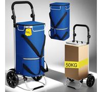 AMHANCIBLE Carrello Spesa in Alluminio, Carrello Portaspesa 50 L con Ruote, Pieghevole Trolley Spesa con Borsa Termico, Borsa Impermeabile Rimovibile, Capacità di carico 50 kg, Blu EHSC01BU