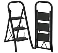 AMHANCIBLE Scaletta 3 Gradini, Scala Pieghevole con Pedali Antiscivolo, Corrimano, Blocco di Sicurezza, Scala Domestica Leggera per Casa Giardino Cucina, Portata 150 kg, Nero EBSL03BK