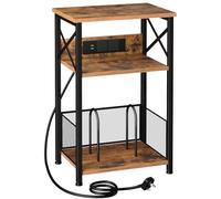 AMHANCIBLE Supporto per Giradischi con Stazione di Ricarica, Comodino a 3 Livelli con Cassettiera, Tavolo Laterale per Fino a 100 Album, Supporto per Dischi in Vinile per Soggiorno, Camera da Letto