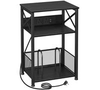 AMHANCIBLE Supporto per giradischi con stazione di ricarica, comodino a 3 livelli con mobiletto portaoggetti, tavolino può contenere fino a 100 album, supporto per dischi in vinile per soggiorno