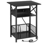 AMHANCIBLE Supporto per giradischi con stazione di ricarica, comodino a 3 livelli con scrivania extra large e mobiletto portaoggetti, supporto per dischi in vinile, può contenere fino a 100 album per