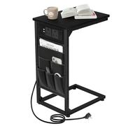 AMHANCIBLE Tavolino a forma di C con stazione di ricarica, 2 prese USB e AC, comodino stretto con borsa in tessuto per divano, piccoli spazi, soggiorno, camera da letto, nero HET04CBK-1