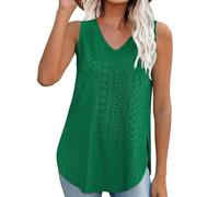 AMhomely Canottiera da donna, tinta unita, estiva, con scollo a V, senza maniche, casual, con spacchi laterali, Verde, XL
