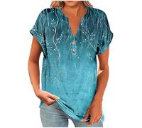 AMhomely Maglietta da donna a maniche corte plissettata elegante casual con bottoni a V top estivi da donna camicie larghe camicette tuniche, Multicolore, S