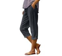 AMhomely Pantaloni da donna in lino, primavera e autunno, lunghezza intera, gamba dritta, con tasche, vita elasticizzata, casual, lavoro, ufficio, stile casual, taglia 40-48, T60 Grigio scuro, S