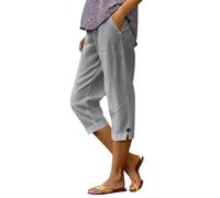AMhomely Pantaloni da donna in lino, primavera e autunno, lunghezza intera, gamba dritta, con tasche, vita elasticizzata, casual, lavoro, ufficio, stile casual, taglia 40-48, T60 Grigio, L