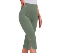 AMhomely Pantaloni estivi da donna a vita alta, con chiusura a bottone, lunghezza 3/4, leggings aderenti, casual, P35 grigio scuro, XXL