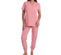 AMhomely Set di 2 pantaloni da donna, tinta unita, scollo a V, maniche corte e pantaloni elastici in vita, tuta estiva da salotto con tasca, abbigliamento casual, T20 Rosa, S