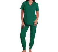 AMhomely Set di 2 pantaloni da donna, tinta unita, scollo a V, maniche corte e pantaloni elastici in vita, tuta estiva da salotto con tasca, abbigliamento casual, T20 Verde, S