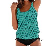 AMhomely Tankini da donna Set 2 pezzi costume da bagno controllo pancia canotta costume da bagno a vita alta tinta unita costumi da bagno bikini pantaloni, T01 Blu Cielo, M