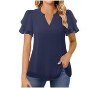 AMhomely Top estivo da donna, camicette eleganti in chiffon, a maniche corte, scollo a V, casual, da lavoro, per uscire, Marina Militare, M
