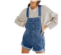 AMhomely Tuta corta in denim per donna alta elastica cinturino regolabile Jean pagliaccetti con tasche, P27 Blu, L