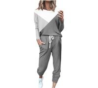 AMhomely Tuta da Donna Set Completo 2 Pezzi Tute Lunghe con Maniche Lunghe Top Tunico con Coulisse Pantaloni da Jogging Leggeri Pigiami Set, 5XL