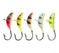 Ami da pesca pesati a forma di mezzaluna, 12 g, esche da pesca in metallo per pesca sul ghiaccio e attrezzatura leggera, con ami spinati (5 colori per scatola)