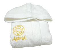 AmiAmarena Accappatoio personalizzabile con segno zodiacale e nome ricamate. Accappatoio con cappuccio in spugna di cotone morbido e assorbente. Unisex (M, Bianco)