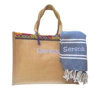 AmiAmarena Borsa spiaggia e telo mare personalizzate con ricamo. Set 2 pezzi, borsa mare e telo da donna. (3D, Multicolore)