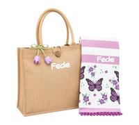 AmiAmarena Borsa spiaggia e telo mare personalizzate con ricamo. Set 2 pezzi, borsa mare e telo da donna. (Flower, Multicolor)