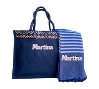 AmiAmarena Borsa spiaggia e telo mare personalizzate con ricamo. Set 2 pezzi, borsa mare e telo da donna. (Afro, Multicolore)