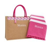 AmiAmarena Borsa spiaggia e telo mare personalizzate con ricamo. Set 2 pezzi, borsa mare e telo da donna. (Cuore, Multicolore)