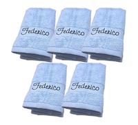AmiAmarena Set asciugamani per asilo. 5 asciugamani per asilo con asola e nome ricamato. Asciugamani personalizzati per bambini (Celeste, Nome)