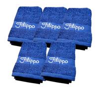 AmiAmarena Set asciugamani per asilo. 5 asciugamani per asilo con asola e nome ricamato. Asciugamani personalizzati per bambini (Blu, Nome)