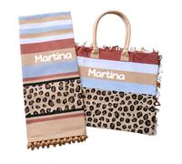 AmiAmarena Set Personalizzato con ricamo. Borsa mare con zip e telo mare grande. (Leopardato, Multicolore)