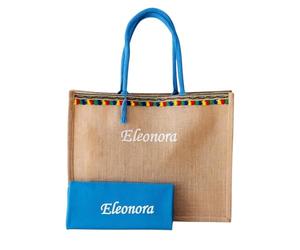AmiAmarena Set spiaggia donna personalizzabile. Borsa mare in Iuta e Telo mare in Microfibra. (Jamaica, L)