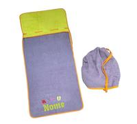 AmiAmarena Telo mare per bambini personalizzato con ricamo. Telo mare a sacca con tasca grande per cuscino. Telo in spugna 100% cotone (Prugna, 75x150)