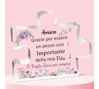Amica Targhe e Cartelli Decorativi Acrilico Placca Puzzle Ornamenti Donna Regali Compleanno Scrivania Segni Amicizia Apprezzare Regalo Natale Colleghe Laurea Addio Mi Manchi Ricordi Campana Floreale