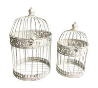 Amicasa Gabbia uccelli Set 2 pz Bianco anticato