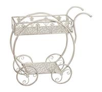 Amicasa Porta piante carrellino con ruote (54x22x51 cm) Bianco anticato