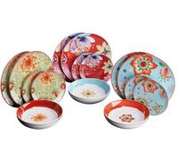 Amicasa Servizio Piatti 18 Pezzi in Ceramica Multicolore Art 38 Flowers - SPT739F