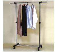 Amicasa Stand appendiabiti Estensibile con Ruote Cromo lucido (135x43x173 cm) GH
