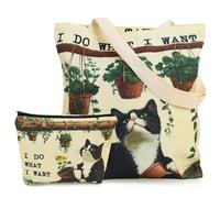 AmiCera Borsa tote da donna, borsa tote in tela con motivo gatto da giardino, per donne e ragazze, borsa tote per shopping e lavoro, Borsa tote con borsa per il trucco, Medium