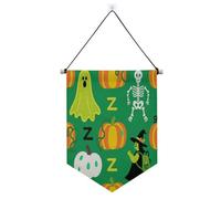 Amichevole zucche di Halloween verdi decorazioni di Halloween banner gancio per parete con asta telescopica bandiera banner decorazioni da cortile all'aperto per ufficio, scuola, aula, dormitorio