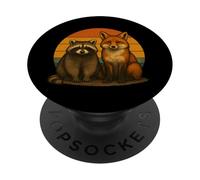 Amici animali retrò Raccoon Fox PopSockets PopGrip Adesivo