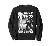 Amici improbabili Alien E Bigfoot Stretta di Mano Retro Cartoon Felpa
