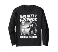 Amici improbabili Alien E Bigfoot Stretta di Mano Retro Cartoon Maglia a Manica