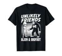Amici improbabili Alien E Bigfoot Stretta di Mano Retro Cartoon Maglietta