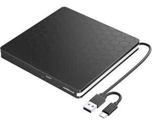 Amicool, drive esterno USB 3.0 Type-C CD DVD +/-RW, lettore ottico, C, masterizzatore slim CD/DVD ROM, rewriter, writer, portatile, per PC, Laptop, Desktop, MacBook, Mac, Windows 7/8.1/10, Linux
