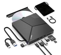 Amicool Unità CD/DVD esterna USB A/C 8 in 1 con porta lettore di schede TF | Masterizzatore portatile e riscrittore, drive ottico USB 3.0, hub USB a 4 porte per laptop, PC, Mac, Windows, Linux