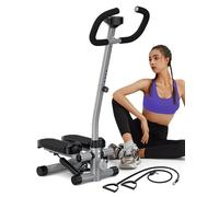 Amicus Mini stepper con manubrio per esercizi, stepper per scale con fascia di resistenza, macchina idraulica per fitness, per casa, capacità di peso di 150 kg, grigio