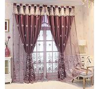 Amidoudou Coppia di tende oscuranti a doppio strato europeo, per soggiorno, camera da letto, fiore di lusso, con valance (viola, 140 x 230 cm) (larghezza x altezza)
