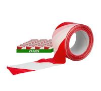 Amig - 24 rotoli di nastro segnaletico - Per segnalazione e avvertimento di pericolo - Impermeabile e flessibile - LDPE (polietilene a bassa densità) - 70 mm x 200 m - Rosso e bianco